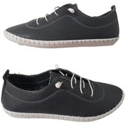 Resim Beren Lacivert Kadın Hakiki Deri Bağcığı Lastikli Şık Ayakkabı Lacivert 