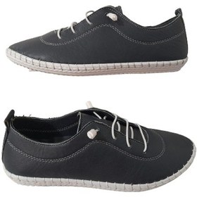 Resim Beren Lacivert Kadın Hakiki Deri Bağcığı Lastikli Şık Ayakkabı Lacivert 