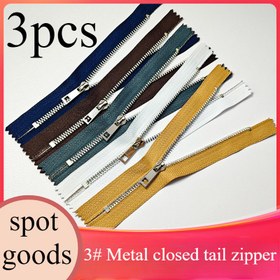 Resim 3 adet, No. 3 metal gümüş diş kapalı uçlu fermuar, pürüzsüz titanyum alaşım Y-dişli kısa fermuar, çantalar, cepler, suni deri çantalar vb. için uygun 