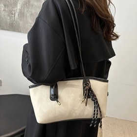 Resim Kadınlar için Şık Fransız Retro Tote Çanta Altın Tonlu Donanım & Örgülü Saplı - İş veya Günlük Kullanım İçin Geniş Omuz Çantası, Fermuar Kapatma, Sabit Askı, Kahve/Ten/Beyaz/Siyah, Her Gün Şık Cüzdan, Yağlanmış Kenar Yapısı 