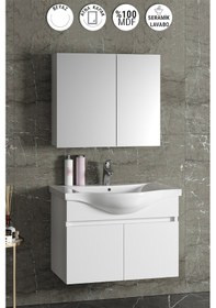 Resim Yıldız 80 Cm Beyaz Mdf Seramik Lavabolu Asma Banyo Dolabı Takımı Beyaz 