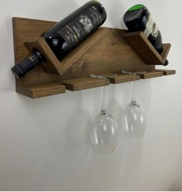 Resim Ahşap Şaraplık ve Kadeh Standı Koyu Meşe 