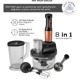 Resim Karaca Sebze, Et ve Meyve Dilimle Doğra Karıştır Rendele Çırp Smoothie Yap 6 Bıçaklı 2500W Yüksek Güçlü Premium Mutfak Robotu & Blendır Inox 
