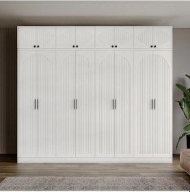 Resim Komple Mdf Oslo 8 Kapaklı Yüklüklü Beyaz Gardırop 