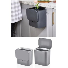 Resim 15 Litre Fonksiyonel Kapaklı Banyo Ve Mutfak Tezgahüstü Çöp Kovası Dolap Ve Duvar Aparatlı 15 Lt. Antrasit Gri 