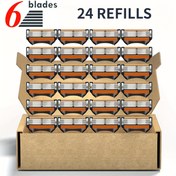 Resim 12/24 turuncu-sarı 6 katmanlı tıraş bıçağı değiştirme başlığı, paslanmaz çelikten yapılmış çizilmelere karşı koruma, evrensel arayüz tasarımıyla erkekler için klasik günlük tıraş aleti 