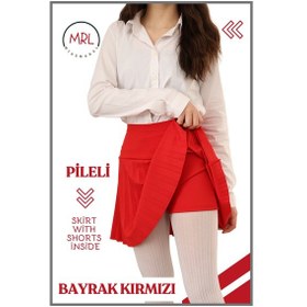 Resim Kız Çocuk Pileli Etek Kırmızı Yüksek Bel İçi Şortlu Likra Kumaş Okul-oyun-spor-etkinlik Eteği 4105 Kırmızı 