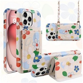 Resim Dream011 Şık Çiçek Desenli İphone Uyumlu 12 Pu Deri Uzun Askılı Aynalı Kartlık Unisex Karışık Renk 1 