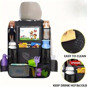 Resim Araba Arka Koltuk Organizatörü, Araç Depolama Çantası, Tekme Koruyucu, Oyuncak Saklama Kesesi, 600D Polyester Fileli Organizer 