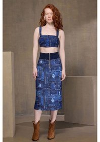 Resim Upgrade Kot Baskılı Örme Etek Lacivert 