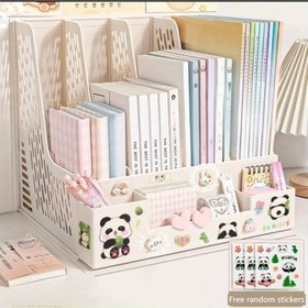 Resim Müfred Kategorilerle Masaüstü Dosya Düzenleyici, Rastgele Stil Çıkartmalarla Hediye Olarak, PP Malzemeyle Yapılmıştır | Ayrılabilir | Alan Tasarrufu Sağlayan Ofis Malzemeleri Depolama Kutusu ve Dosya Düzenleyici. 