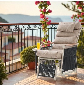 Resim Rehome Space Ahşap Kollu Minderli Bahçe Koltuğu Bahçe Sandalyesi Cappuccino 