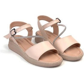 Resim Kadın Krem Taşlı Dolgu Topuklu Sandalet 3 Cm Günlük Rahat Krem 