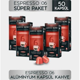 Resim Coffee More 6 Espresso Kapsül Kahve 10 X 5 Paket 50 Adet Nespresso Uyumlu Kapsül Kahve 