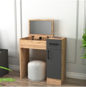 Resim Arnetti İnci Atlantik Çam Antrasit Aynalı Makyaj Masası – Çekmeceli, Dolaplı & Şık Tasarım 