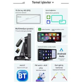 Resim Mpıa 10.2" Carplay Android Auto Multimedya Ekranı 4k Ön/arka Araç İçi Kamera Kayıt 