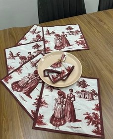 Resim Toile De Jouy Paris Amerikan Servis 6’lı Set | 30x30 cm |%100 Pamuk Dijital Baskılı | Klasik Fransız Tarzı Masa Dekoru - ZT722 Kırmızı 