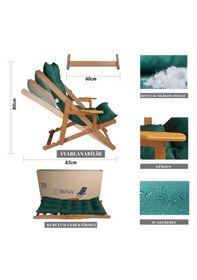 Resim Reyo Bysay Ahşap Katlanabilir Taşinir Puf Minderli Kollu Şezlong Plaj Bahçe Teras Balkon Sandalyesi Koltuğu Takimi 4 Lü Set Haki 