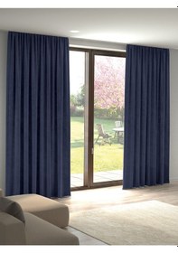 Resim Kadife Dokulu Karanlık Mavi Ada Fon Perde Ekstrafor Büzgülü Karanlık Mavi 