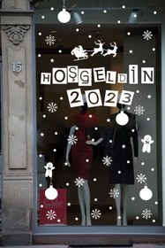 Resim beautifulproducts Hoşgeldin 2025 Yılbaşı Happy New Year Sticker Süsü Yeni Yıl Parti Cam Noel Ağacı Kar Tanesi Model 4 