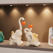 Resim 2 Parça Set Kombinasyon Paketi, Beyaz Reçine Fil Heykeli - Ev Dekoru için Uğurlu Feng Shui Zenginlik Heykeli, El Yapımı Modern Minimalist Hediye 'Her Şey İyi Gider' Sembolizmi ile İç Mekan Bohem Aksesuarı (Şanslı Dekor) 