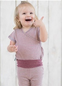 Resim Organicera Organik Kısa Kollu Kimono Body, Çizgili , Bordeaux Melange Bordo 