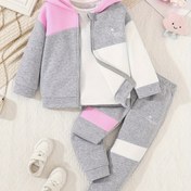 Resim Kızlar için 2 Parça Kapüşonlu Günlük Harf Kontrastlı Uzun Kollu Üst ve Pantolon Takımı, Sonbahar/Kış Giyimi, Dış Mekan İçin Mükemmel 