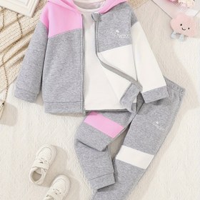 Resim Kızlar için 2 Parça Kapüşonlu Günlük Harf Kontrastlı Uzun Kollu Üst ve Pantolon Takımı, Sonbahar/Kış Giyimi, Dış Mekan İçin Mükemmel 