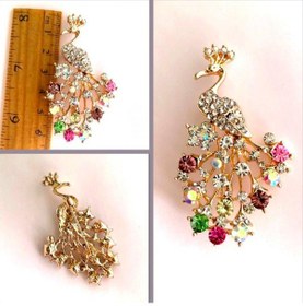 Resim Omeniv Vintage Retro Stil Kristal Kaplı Tavus Kuşu Broş İğne 