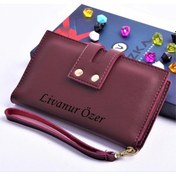 Resim Bordo Çift Çıtçıtlı Model Trend Kadın Cüzdanı - Anahtarlık Hediyeli 