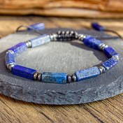 Resim Boho Tarzı Ayarlanabilir Doğal Taş Bileklik, Lapis Lazuli ve Ametist Dikdörtgen Boncuklar, El Örgüsü, Günlük Giyim, Sevgililer Günü Hediyesi, Tüm Mevsimler İçin Uygun 