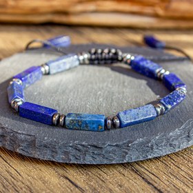 Resim Boho Tarzı Ayarlanabilir Doğal Taş Bileklik, Lapis Lazuli ve Ametist Dikdörtgen Boncuklar, El Örgüsü, Günlük Giyim, Sevgililer Günü Hediyesi, Tüm Mevsimler İçin Uygun 
