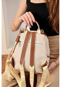 Resim Just Polo Kadın Orta Boy Ayarlanabilir Askılı Şık Lakost Sırt Çantası Shopper Krem - Taba 