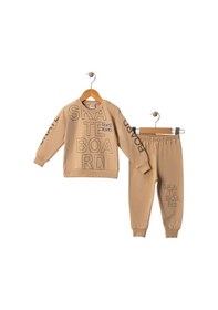 Resim Hkursat Wwc Bej İki İp Skate Board Nakışlı Erkek Bebek Takım Bej 