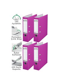 Resim Büro Klasörü Pembe Geniş 4 Adet Plastik Geniş Pembe Klasör Halkalı Paslanmaz Çelik Klipsli Ofis Büro Pembe 