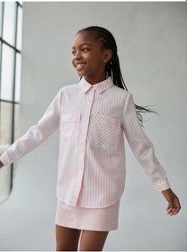 Resim Zekids Kız Çocuk Çizgili Desenli Tasarım Gömlek-17169 Pembe 