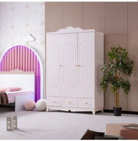 Resim Flower 3 Kapılı Dolap - Beyaz Pembe 