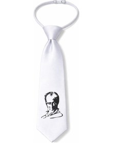 Resim Herşey Nota Çocuk Beyaz Atatürk İmzalı Lastikli Kravat Ayarlanabilir Unisex Açık Gri 