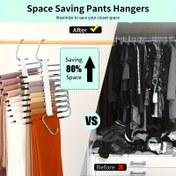 Resim Kaymaz kaplamalı, 5 kancalı, paslanmaz çelik tasarımlı, dar kesim kot ve denim kıyafetler için uygun, %80 oranında yer kazandıran 9 katlı metal pantolon askısı 