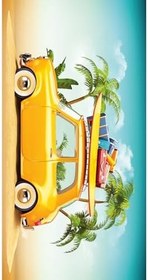 Resim denizlicotton Baskılı Plaj havlusu 80 x 150 cm, Deniz Havlusu, Şezlong Havlusu Sarı Araba-75 x 150 