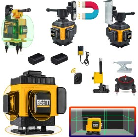 Resim Eisenn 16 Köşe Artı Lazer Terazi Distomat 360 Derece 2 Akülü Kumandalı Mıknatıslı 45 mt Menzil Yeşil Çizgi 