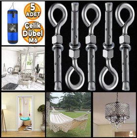 Resim Genel Markalar Kancalı Çelik Dübel Salıncak Tavan Boks Torbası Avize Asma Aparatı Asacağı M6 Kapalı Ağız Kanca 5 Ad 
