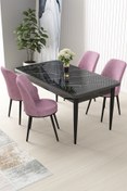 Resim Canisa Arp Serisi 70x110 Sabit Mutfak Masası Takımı Siyah Mermer Desen Masa 4 Pembe Sandalye 