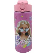 Resim Barbie 600ml Desenli Lisanslı Pipetli Kilitlenebilir Kapak Paslanmaz Çelik Termos Matara 