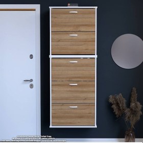 Resim Modilayn Varbi Umay' 2 Li Asma Antre 52x181x25, 5 Cm 5 Düşer Kapak 10 Gözayakkabılık Beyaz - Meşe 