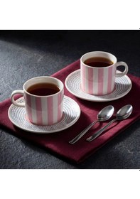 Resim Güral Porselen Mental 4 Parça Çay Fincan Takımı 6566 Açık Pembe 