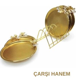 Resim Çarşı Hanem 1 Adet Metal Tabaklık Gold Metal Organizer Tepsi Tabak Standı Bulaşıklık 6"lı 