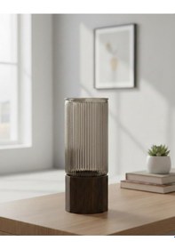 Resim Cam Masa Üstü Vazo, 25x9 Cm Kare, Mozaik, Akasya Ayaklı Füme Renk Cam Füme - Siyah 