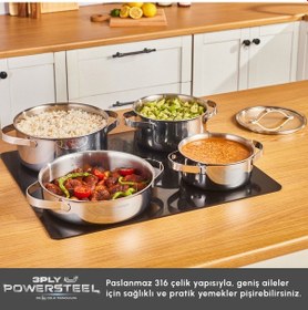Resim Karaca Power Steel 316+ 3ply Discovery İndüksiyon Tabanlı 8 Parça Çelik Tencere Seti Gümüş 