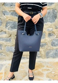 Resim Just Polo Kadın Yeni Sezon Yumuşak Deri Lüks El Çantası Shopper Lacivert 